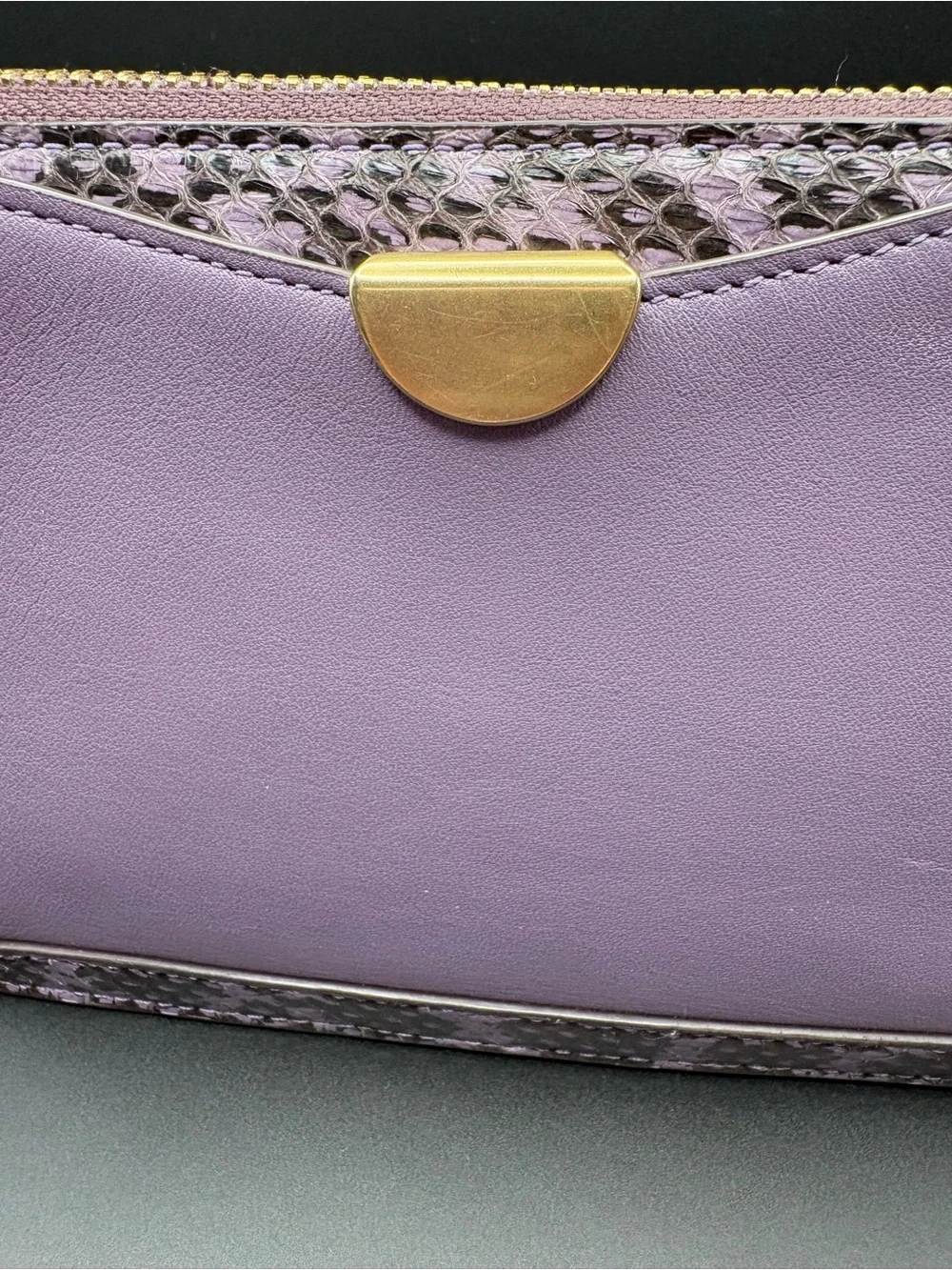 Coach Dreamer Wristlet Lavender Leather Snakeskin Trim Clutch Style 73957